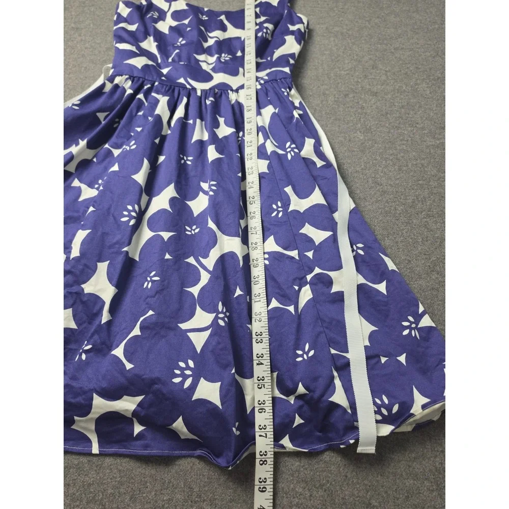 Boden Midi Fit & Flare Dress Womens 6R Blue White Purple Floral Lined Tie Waist